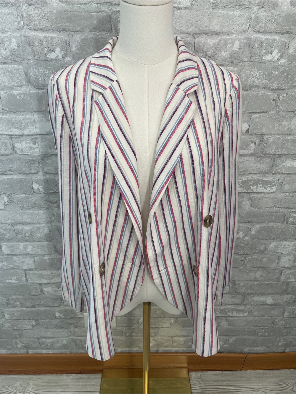 Anthropologie Dolan Linen Blend Striped Double Breasted Blazer Jacket